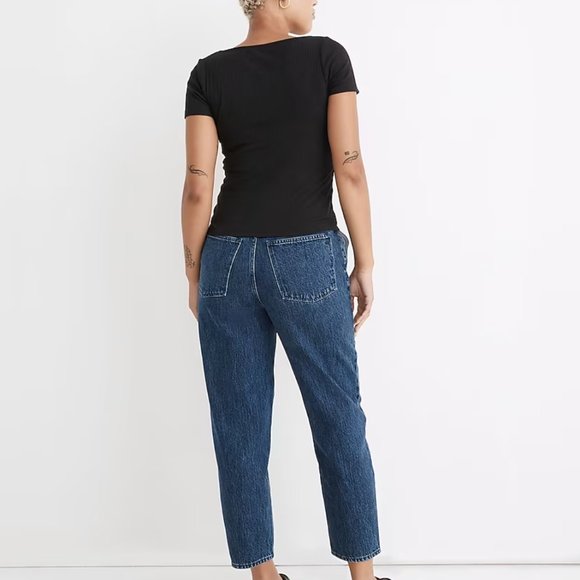 MADEWELL TRUE BLACK SHORT SLEEVE RIBBED SQUARE-NECK CROP TEE TOP - Picture 4 of 4